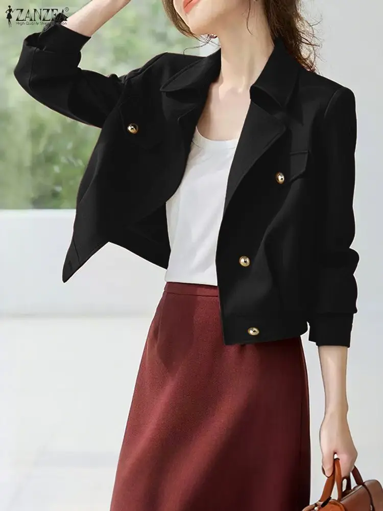 Kardigan damski ZANZEA na jesień 2025, elegancki płaszcz do biura, stylowa koszula z kołnierzykiem, długi rękaw, zapinana na guziki, cienka, jednolita.