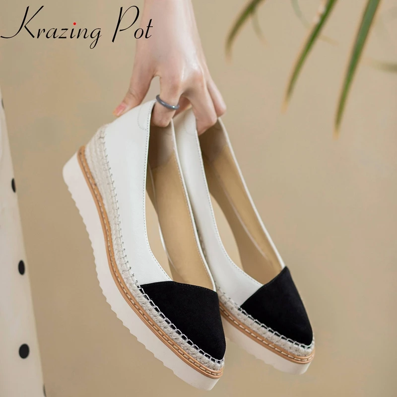 Krazing Pot pelle di mucca bambino pelle scamosciata punta a punta piattaforma inferiore spessa per il tempo libero autunno colore misto Slip On