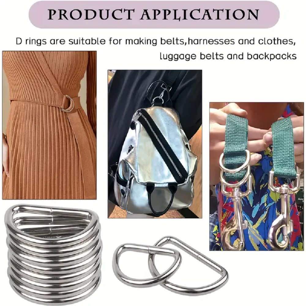 38/58/80 Pcs D Rings Metal Buckle Straps Sewing Accessories for Keychains Wallets Bags Crafts Making Collars DIY Supplies view 5