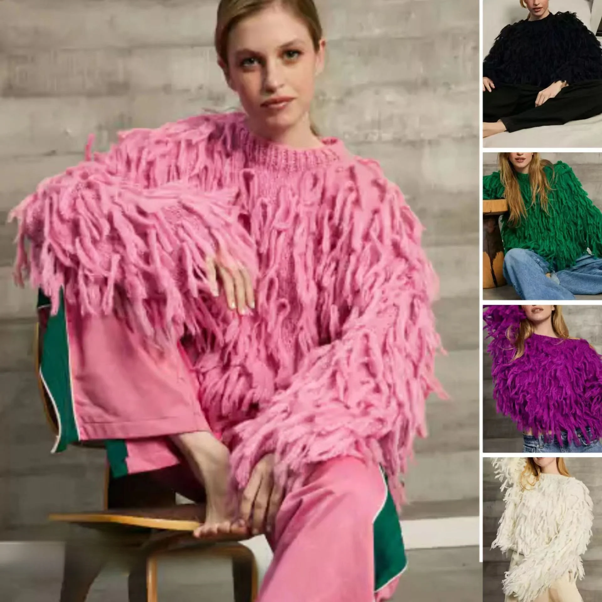 

Модный повседневный свободный свитер с кисточками, Новое поступление, женский удобный трикотаж, круглый Ne Long Sve, обычный тонкий