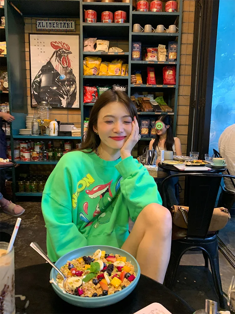 een Printed Hoodie Women's Spring Autumn Oversize ort Coat Small Size round Ne Korean Sle Organic Cotton Long Sve