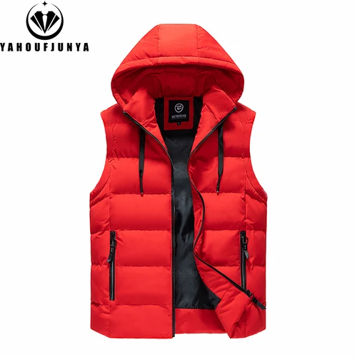 Imagen 2 del producto Chaleco cálido liso informal sin mangas para hombre, chaleco de moda con capucha desmontable de lana y bolsillo con cremallera, otoño e invierno