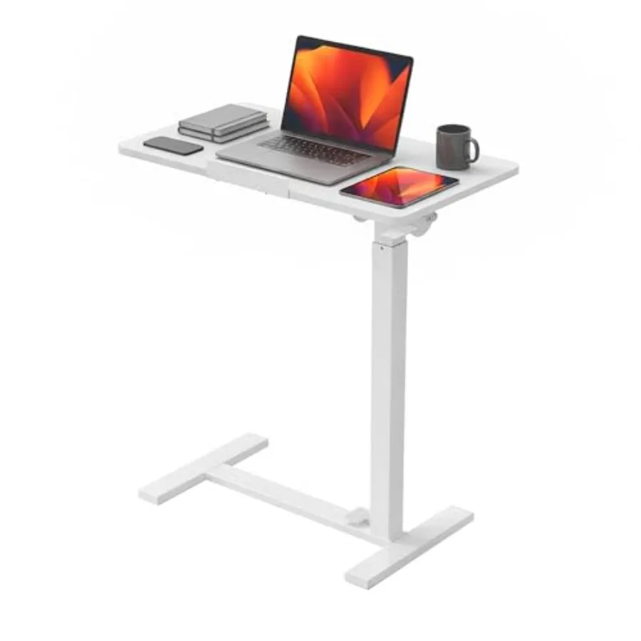 

Mobile Standing Desk for Bed, Couch, Office, Sofa Height-Adjustable Pneumatic Lift Computer Cart, Portable Workstation, White