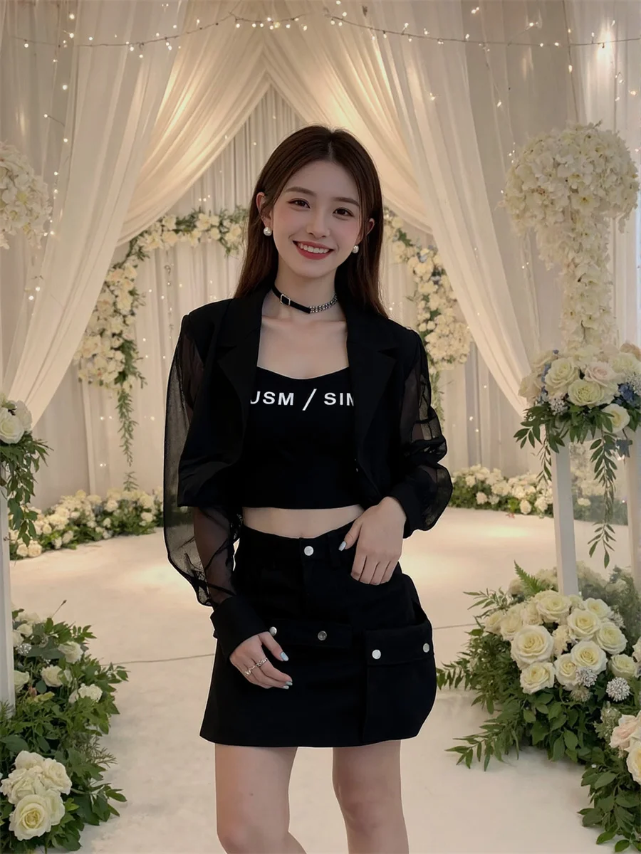 Blazer court transparent résistant au soleil avec fente au dos, vêtements élégants pour femmes, motif Extra-long plissé, doré, solide, carrière