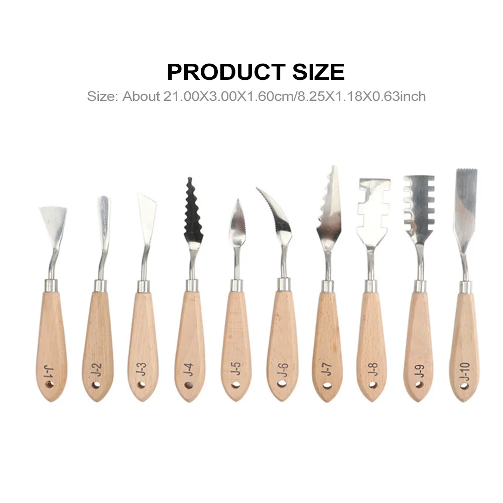 10 قطعة كاشطات اللوحة الزيتية المعدنية مقبض خشبي ملعقة خلط الألوان لوازم الفن كاشطات اللوحة ملعقة خلط الألوان #5