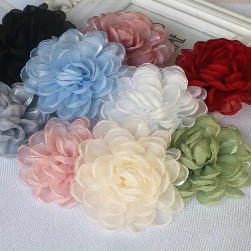 5PCS 10CM Large Organza Gauze Flower DIY Wedding Dress Clothing Shoes Hats Decoration Hairpin Jewelry Accessories Fabric Flowers