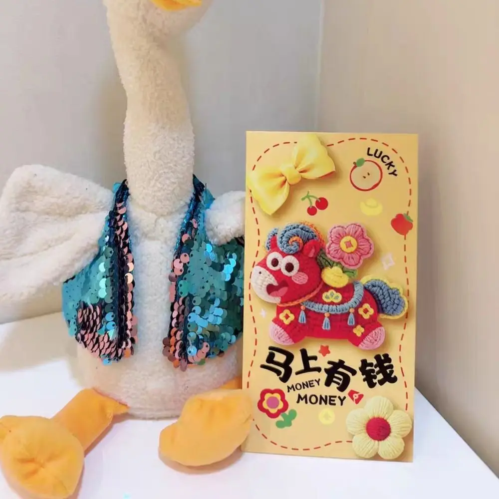 Sobre rojo de poni de Color caramelo, 6 uds., Año del Caballo 2026, bendición, Festival de Primavera, paquete rojo, estilo chino Hongbao
