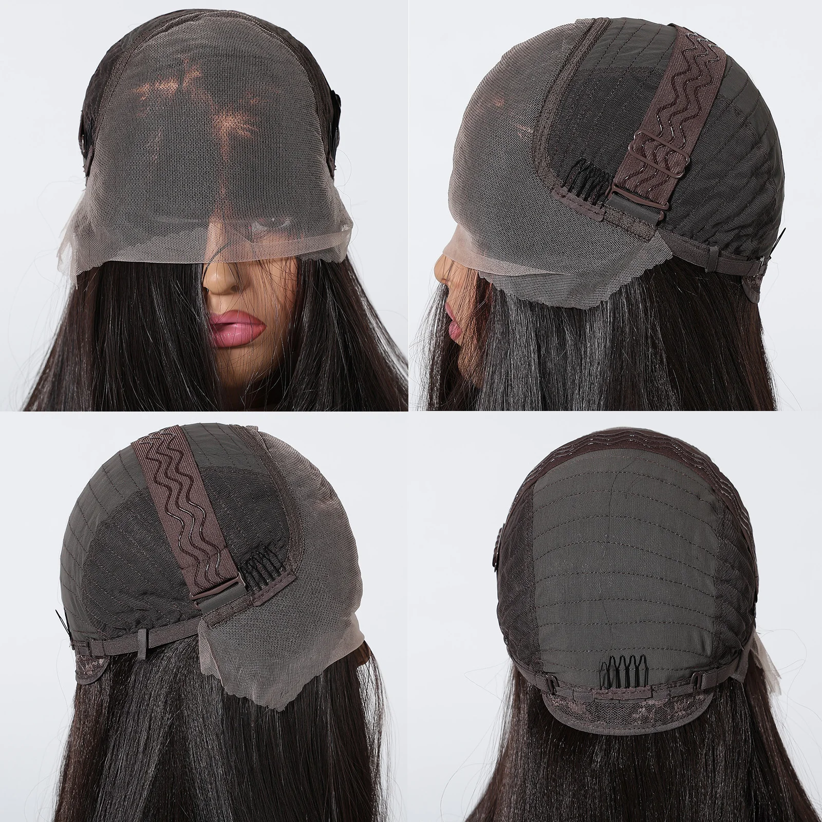 HAIRCUBE 13x6 Lace Front Wig Long Straight Dark Brown Synthetic Wig Middle Part Heat Resistant Daily Wear Cosplay Halloween