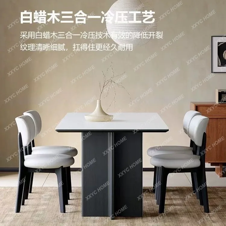 A Simple  solid wood pure white slate dining table small apartment household rectangle