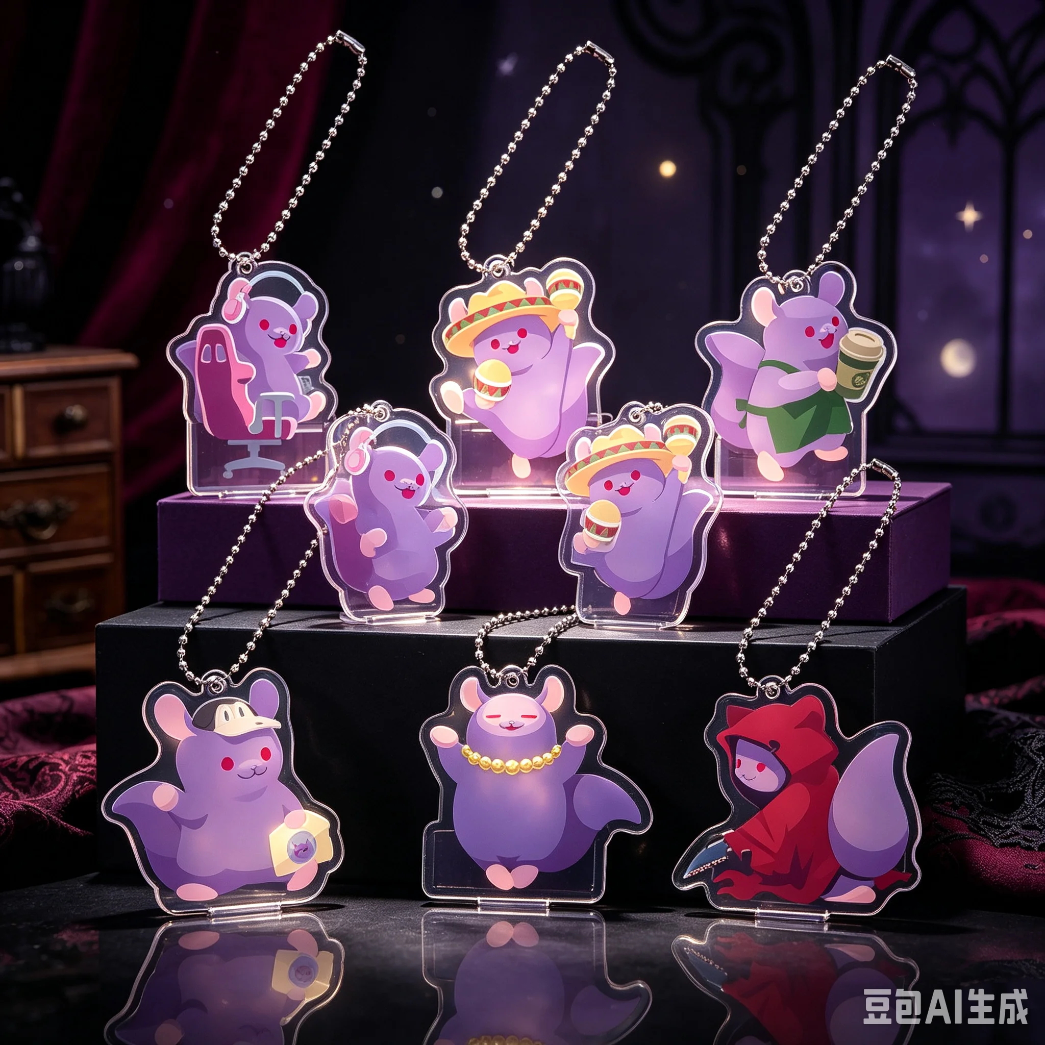 Cute Chilla's Art Anime Acrylic Keychain 6cm Purple Squirrel Character with Red Cloak Bag Pendant Collectible Charm Gift for Fan