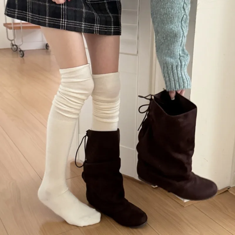 

SP&CITY College Style Knee High Socks Women's Korean Fashion Long Tube Pile Winter Wool Socks Soft Breathable Casual Stocking