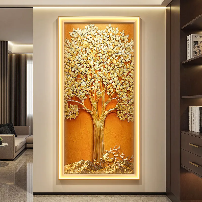 Modern Entrance Hall Mural Lamp Plant Decorative Painting Abstract Hanging Painting Corridor Wall Decoration LED Light Painting