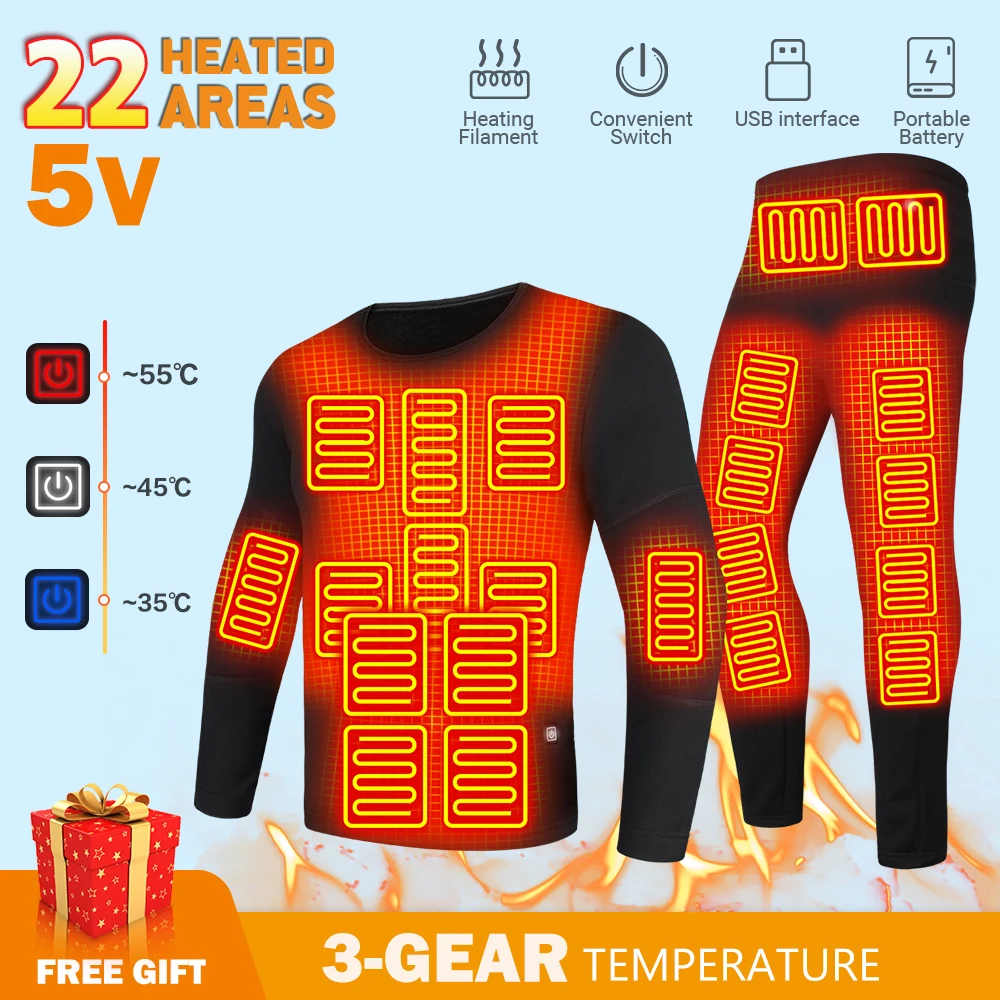 

Winter Heated Underwear Men Thermal Heated Jacket USB Electric Heating Underwear Men's Ski Heated Underwear