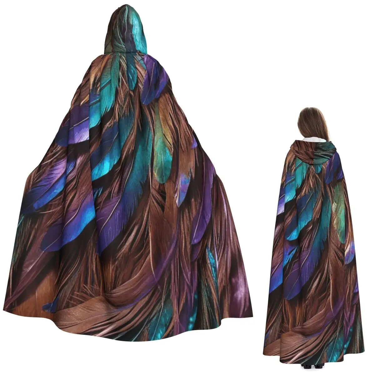 

Длинный плащ с капюшоном и перьями, средневековый костюм ведьмы, накидка для косплея, накидка на Хэллоуин, вечеринка для взрослых, унисекс