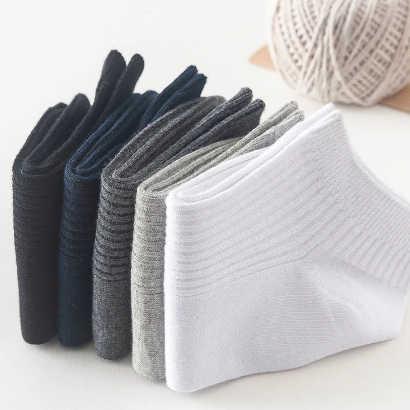 5 أزواج من الجوارب الرجالية ذات اللون الصلب القابلة للتنفس للربيع والصيف والتي تمتص العرق، جوارب كاجوال بسيطة ومريحة
