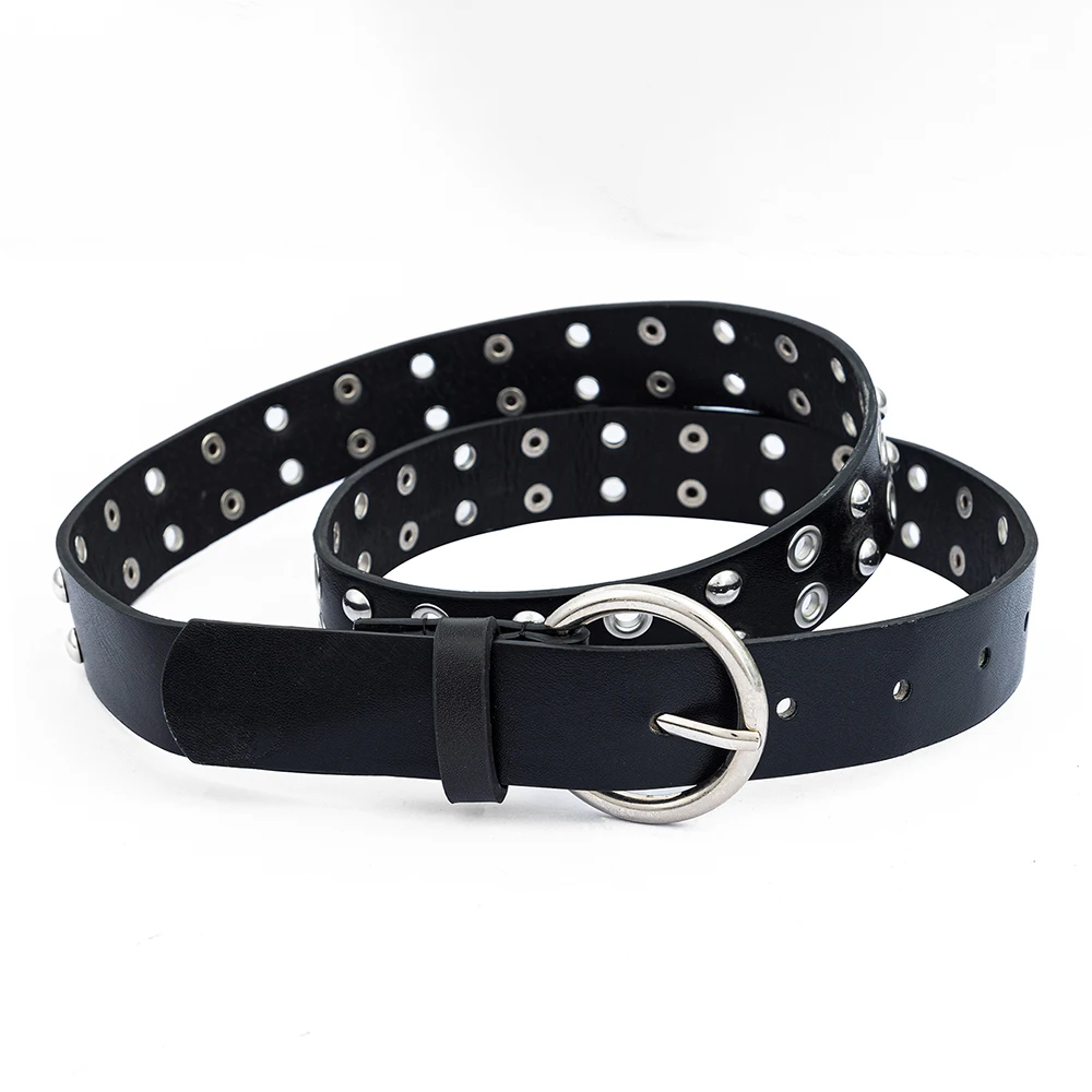 1 حزام نسائي ذو دبوس مستدير بإبزيم مزدوج الصف مع حزام جينز مزخرف