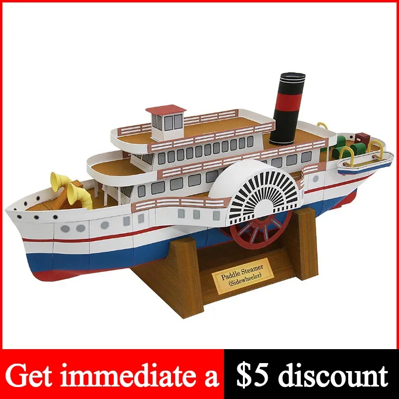 Paddle Steamer Sidewheeler Steamship Folding Handmade 3D Paper Model Papercraft Art DIY Teens Adult Origami Craft Toys ZX-108