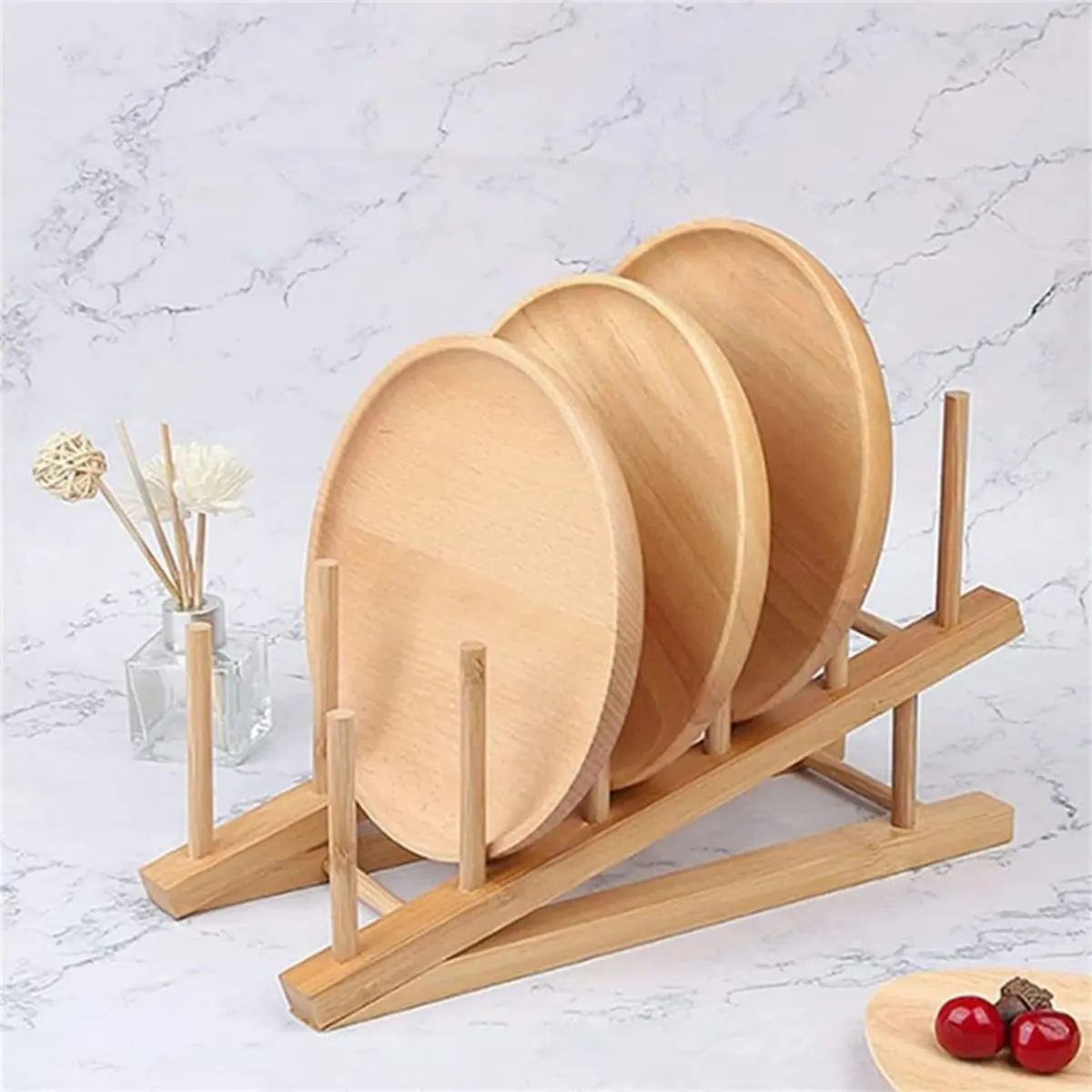 NEW Bamboo Plate Rack Cups Cutting Board Saucers Draining Dishes Support Wooden Kitchen Storage Accessories Pot Lid Holder