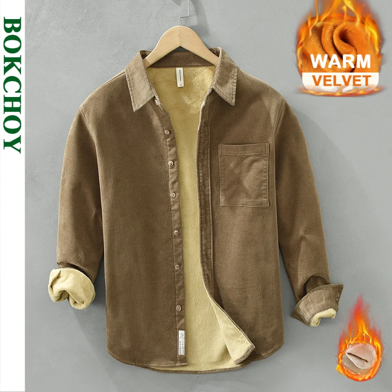 2024 outono inverno novo vintage grosso veludo 100% camisas de algodão para roupas masculinas magro cor sólida camisas masculinas cm7203