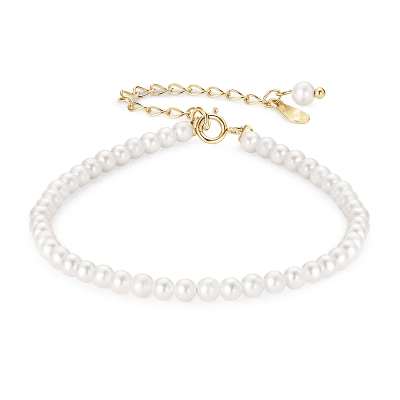 

Anziw 925 Sterling Silver 3mm/4mm Natural Freshwater White Pearl Bracelet For Women Girls Birthday Gift High Quality Jewelry