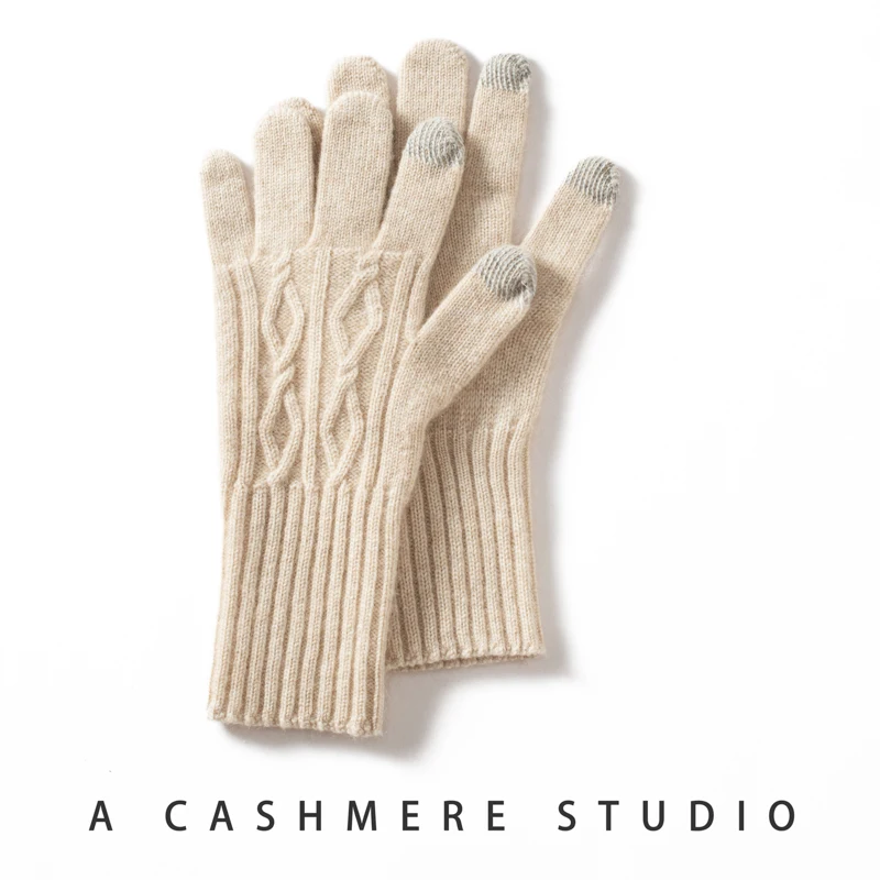 Winter High-Quality 100% Cashmere Knit Touch Screen Gloves Women Soft Warm Stretch Guantes Solid Color Casual Full Finger Guante