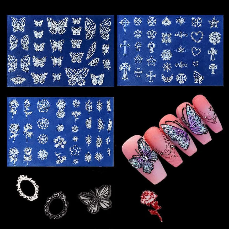 SNASAN Relief 3D Silicone Mold Butterfly Rose Nail Art Decorations Wing Lace Nails DIY Templates Nails Mold