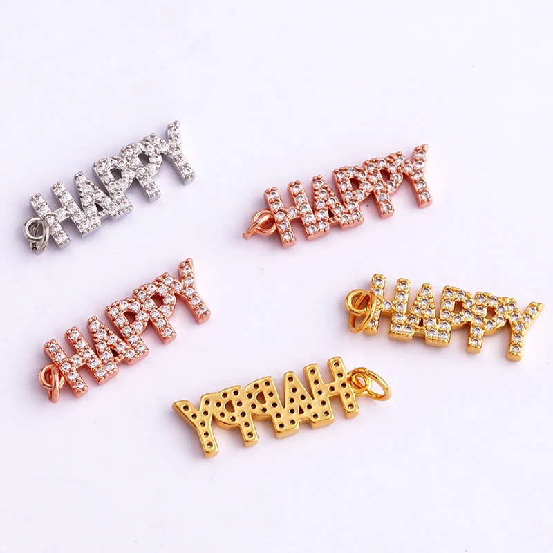 Fine Fashion Inlaid Zirconia LOVE HAPPY LUCKY Letter Charm Pendant,Trendy Jewelry Necklace  Hand Making Supplies M22 K33