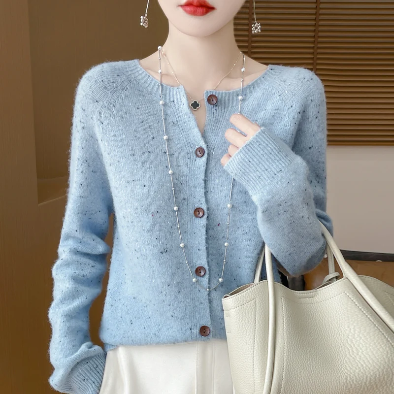 Autumn Winter New First-line ready to wear 100% Pure Wool Women\'s Clothing Round Neck Knitted Cardigan Fashion Long Sleeve Tops