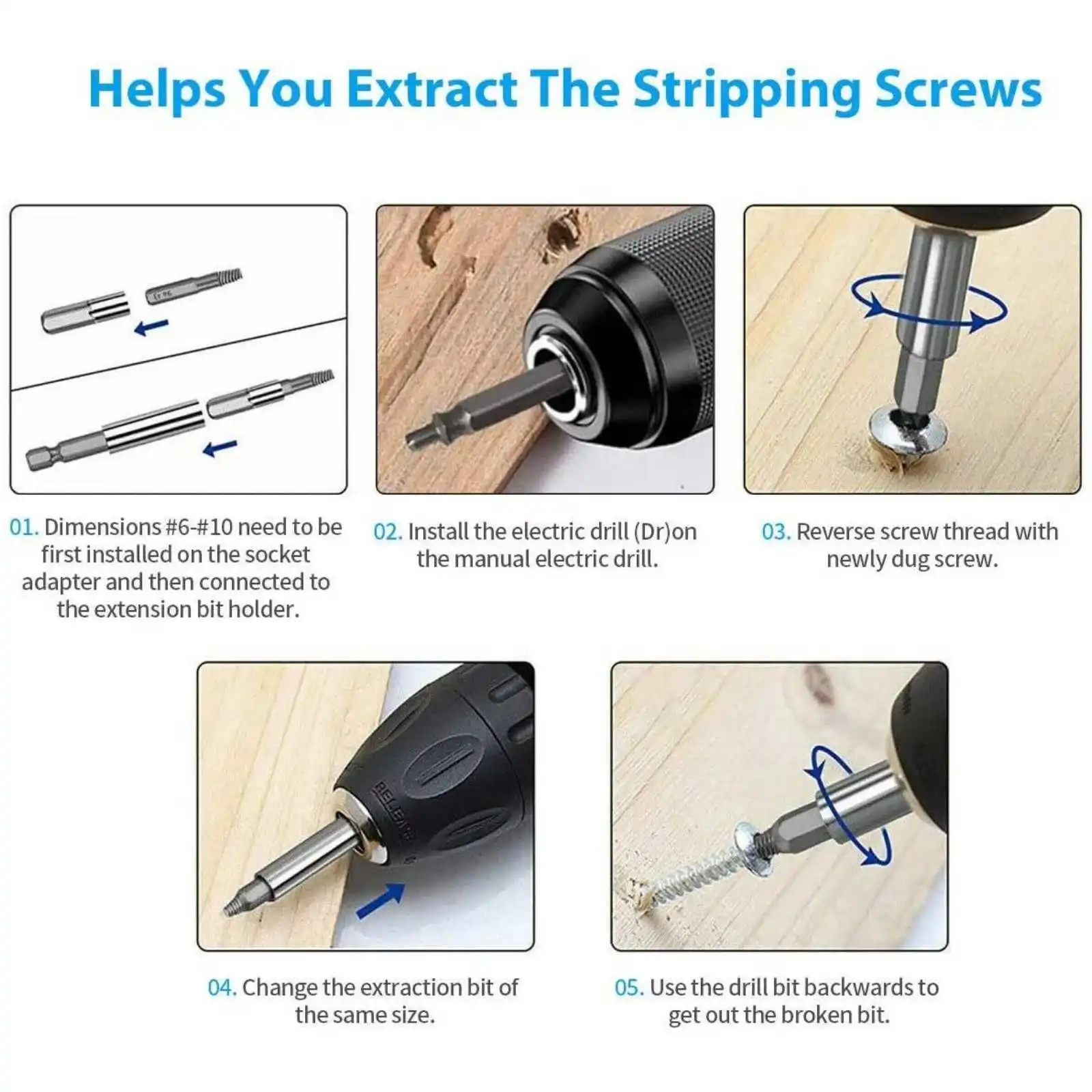 22個入り 6.35mm ダメージネジ抽出ドリルビットセット ネジ山破損ネジ用エクストラクター 六角ボルトネジ用 壊れたネジ抽出パーツ