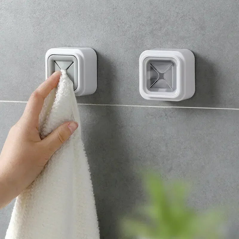 Self Adhesive Towel Plug Holder Wall Mounted Bathroom Towel Hooks Storage Rack Waterproof Kitchen Rag Dish Cloth Organizer Clips