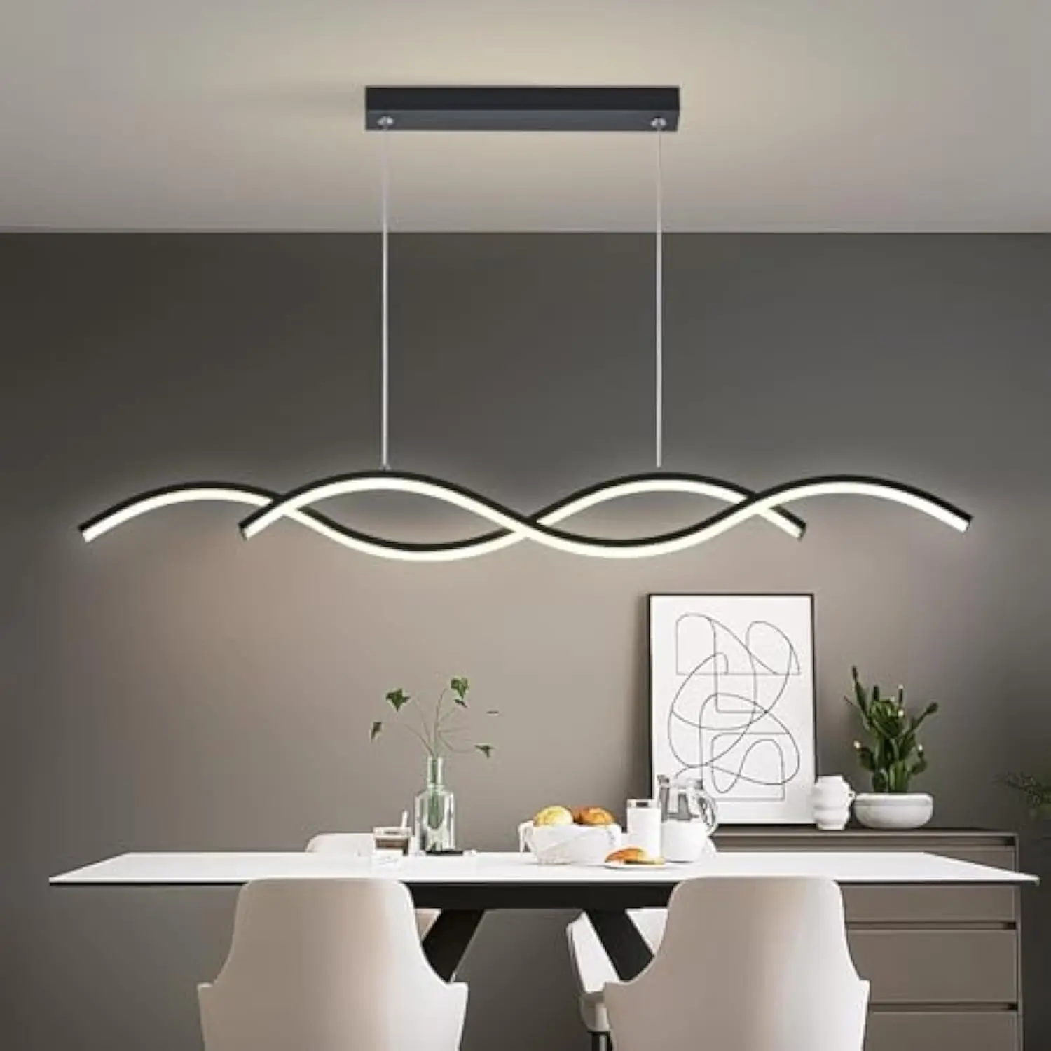 

Modern LED Chandelier 31.49in Waving Linear Pendant Light Dimmable 3000K-6000K with Remote Control Hanging Island Light Fixture