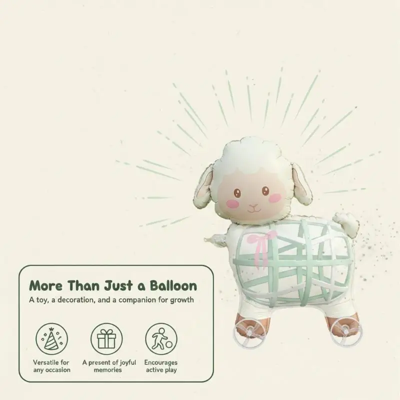 Cartoon Sheep Stand Walking Balloon With Wheel Lamb Foil Balloons For Kids Birthday Party Decor