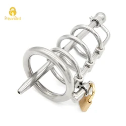 Chaste Bird 3 Ring Stainless Steel Male Chastity Device/Belt with Catheter,Cock Cage,Penis Ring,Penis Lock,Adult Game A061