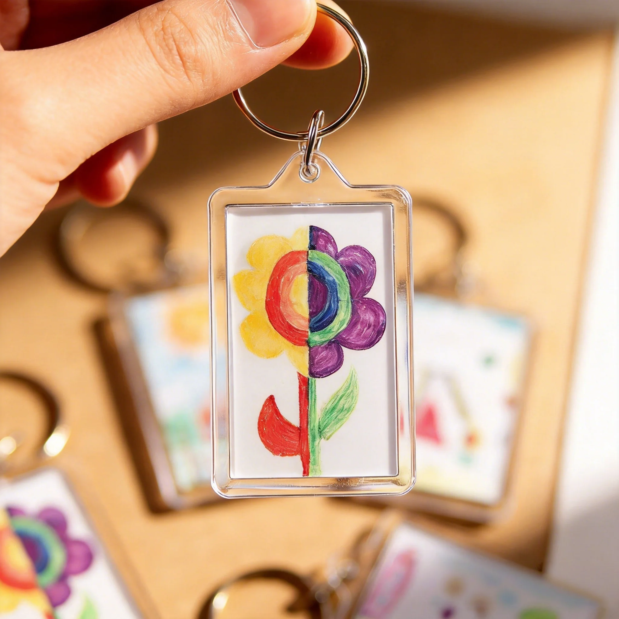 Custom Kids Drawing Photo Keychain Personalized Acrylic Key Ring Artwork Picture Keepsake Gift Memory Souvenir Gift for Family