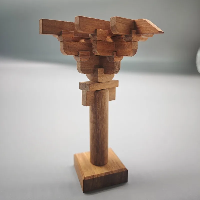 Solid Wood Hand-Assembled Building Block Gear, Chinese Tenon Ancient Yingxian Wooden Tower Model Ornament as Present