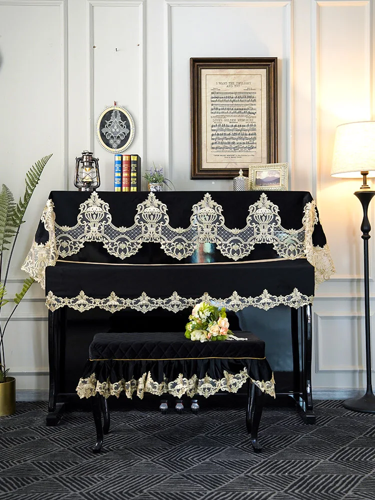 Piano Cover Luxury High-End Nordic Style Dust Cover Half Cover European Lace Piano Stool Cover Universal Cover Cloth