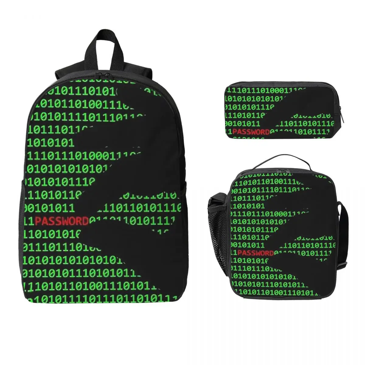 Hacker Code Binary Code Geek Science Computer Backpack BookBag School Bag Shoulder Bags 3ps Insulated Lunch Bag Pencil Case