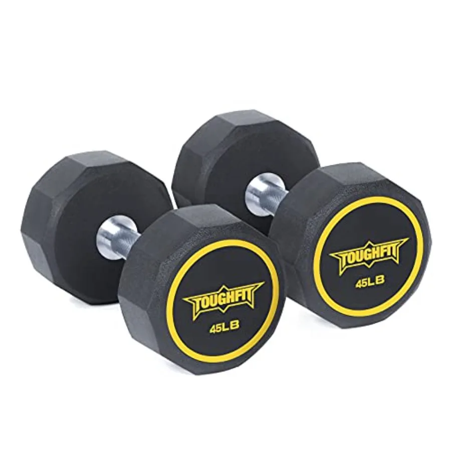 Decagon Dumbbell Set - PEV Encased Coated Black Dumbbells for Strength Training, Home Gym, Full Body Workouts - Non-slip Knurl
