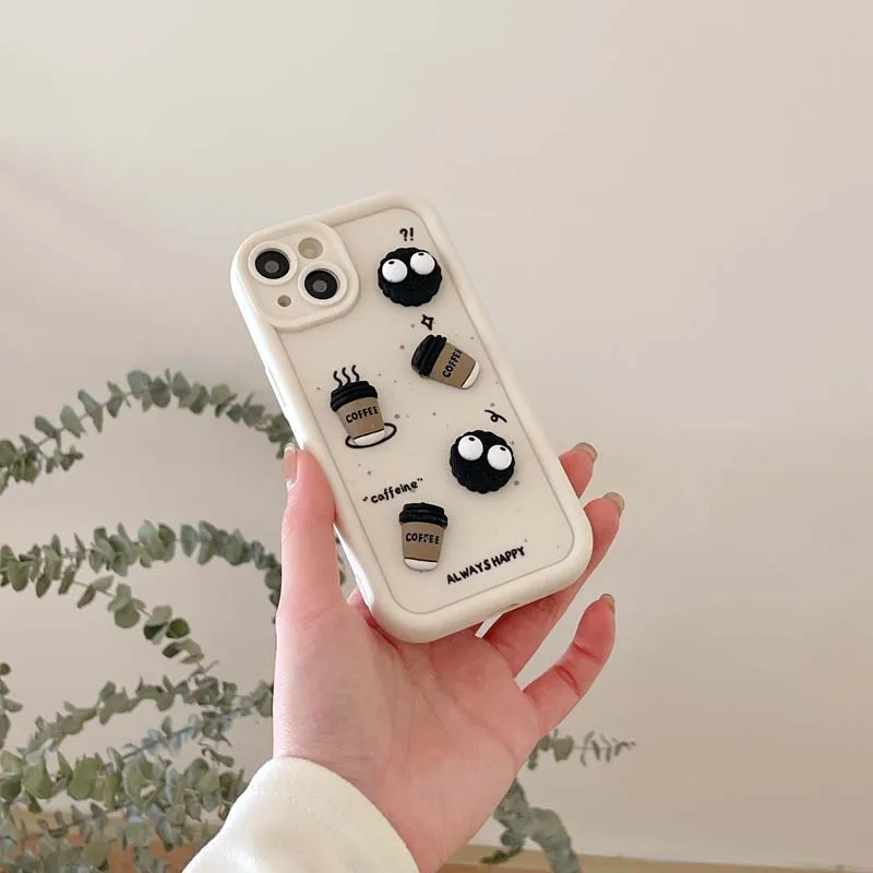 Cover posteriore per caffè 3D Cartoon per iPhone X XR XS Max 7 8 Plus Se 2020 custodia per telefono per iPhone 16 15 14 Plus 13 12 11 Pro Max