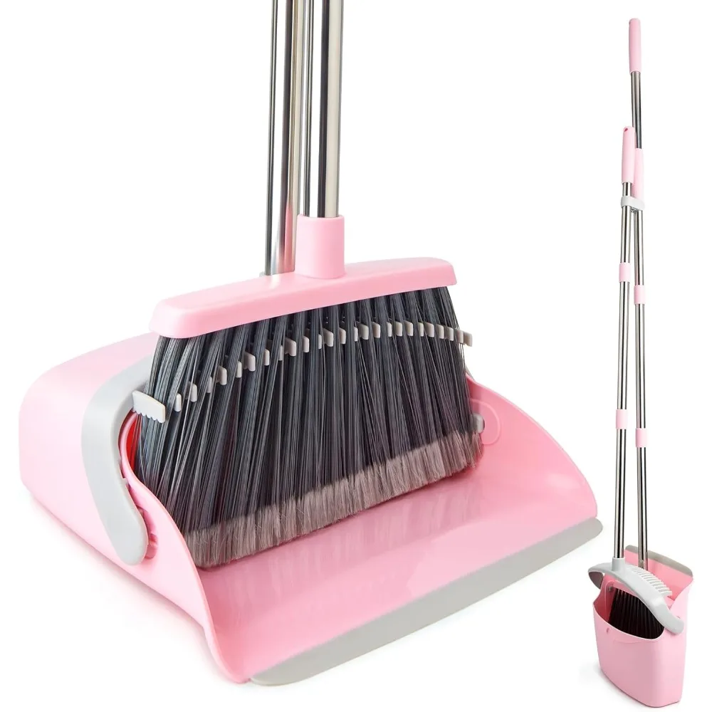 

Broom & Dustpan Set Long Handle Standing Dust Pan with Comb Teeth, Floor Cleaning for Kitchen, Office, Dorm, Apartment & Outdoor