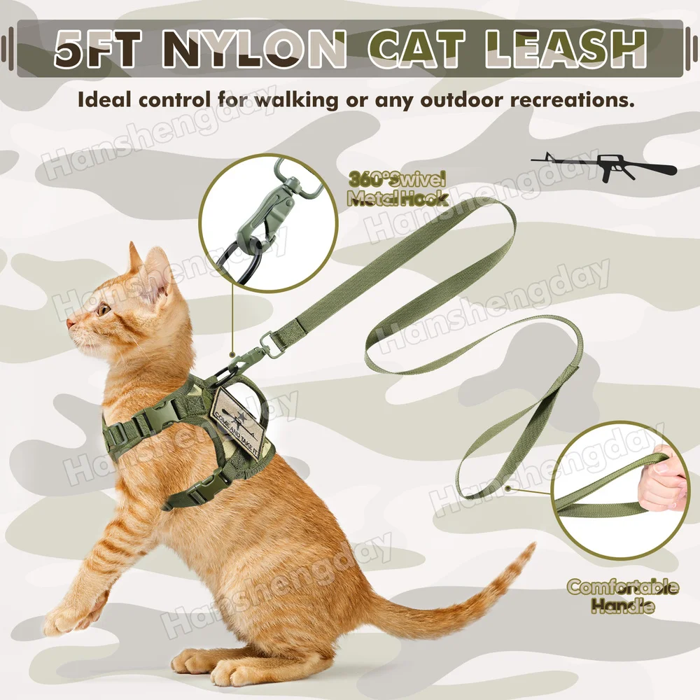 Tactical Cat Harness & Leash Escape Proof Large adult Cats Walking Vest Adjustable Soft Mesh Pet vests cloth with Control Handle