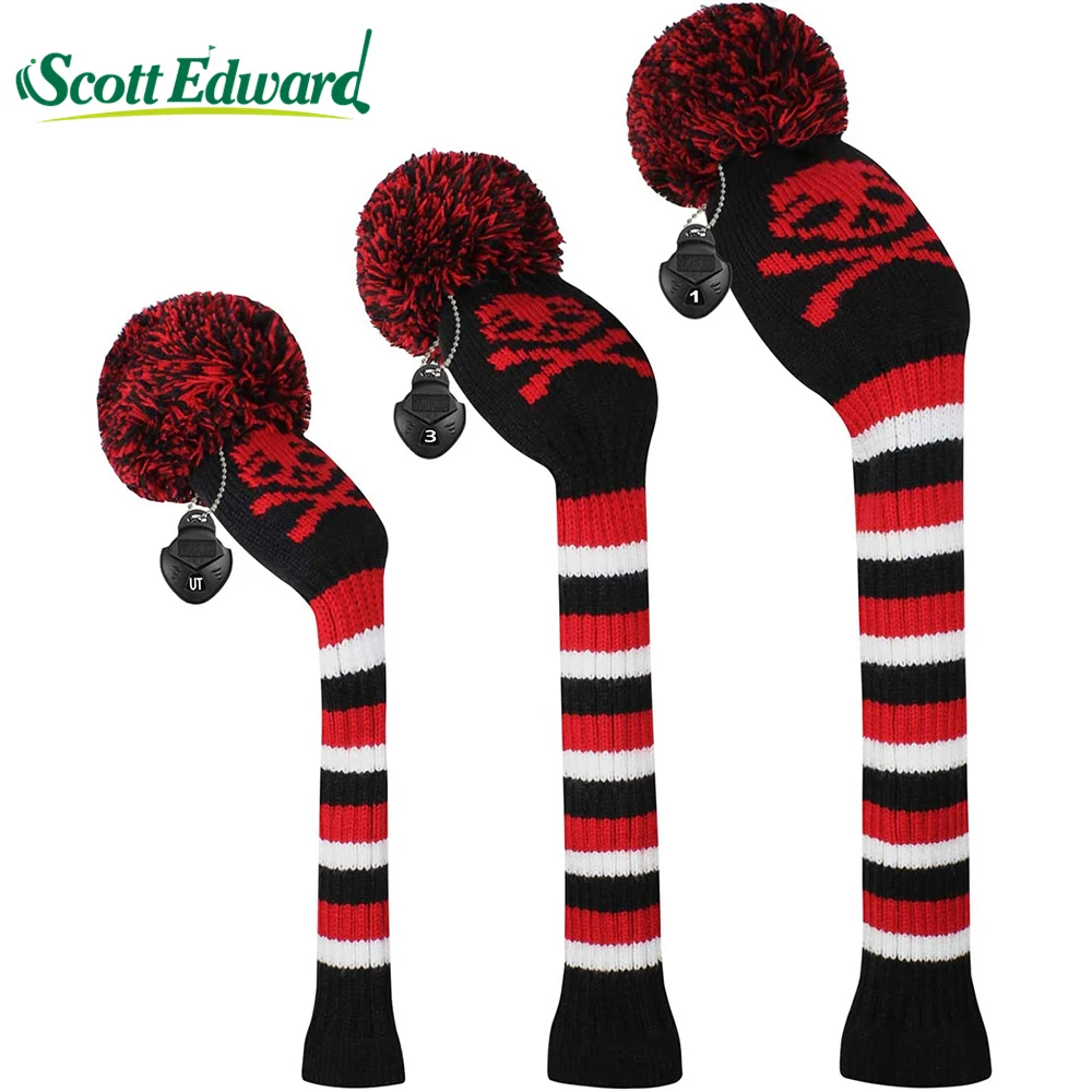 

3pcs/set Golf Knit Headcover Skull Golf Protector For Driver(460cc) Fairway and Hybrid(UT) or only Gift Box