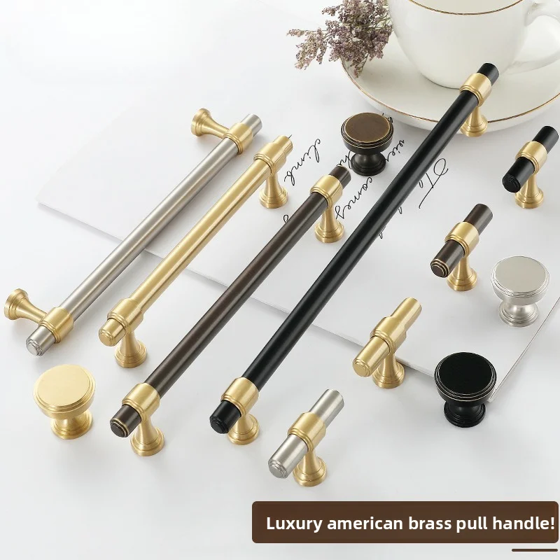 Solid Brass French Style Luxury Cabinet Knobs Wardrobe Drawer Doors Handle Tbar