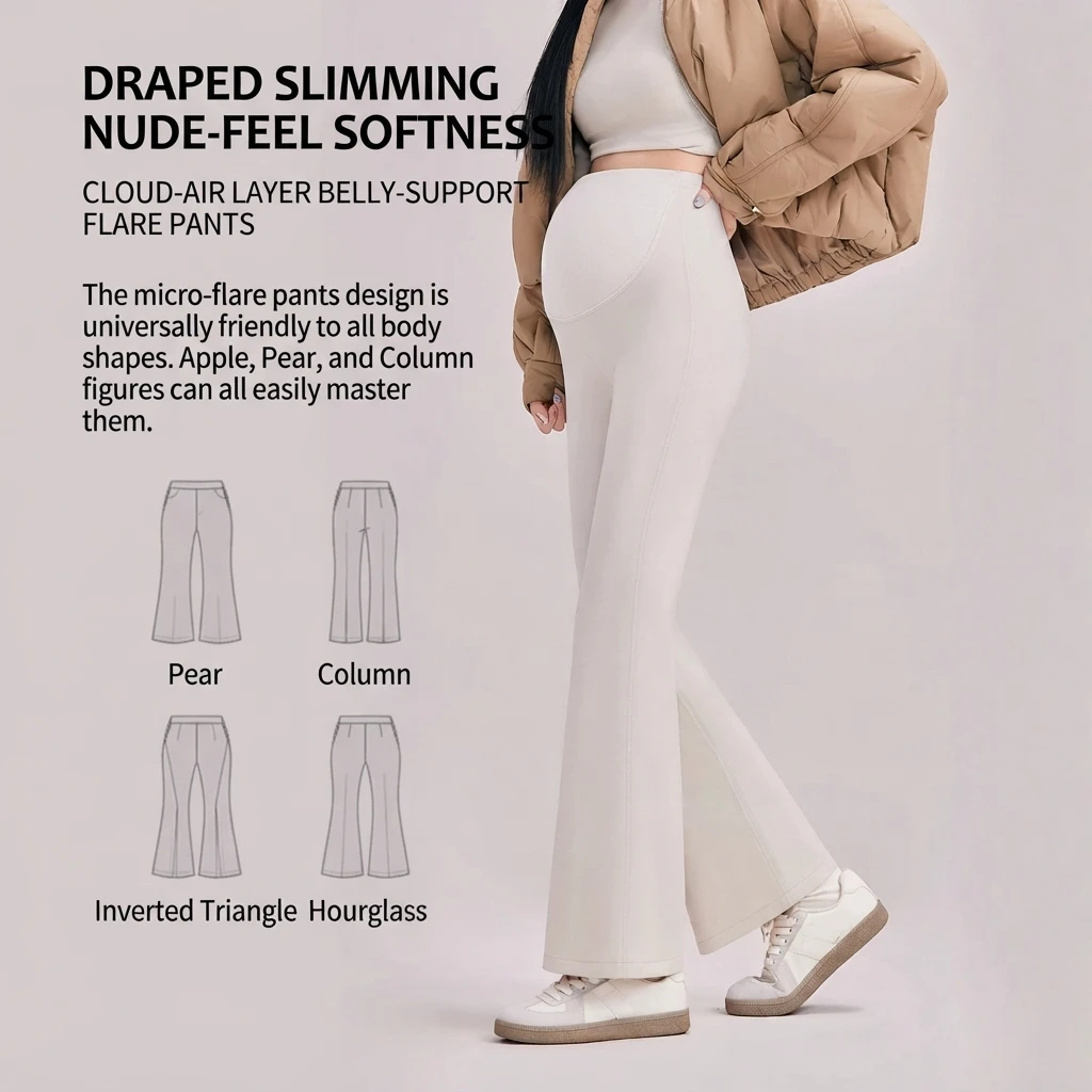 Maternity Micro Flared Pants Loose Autumn Leggings Plus Size Belly Support Viscose Polyester Nine Point Casual Pants for Pregnan