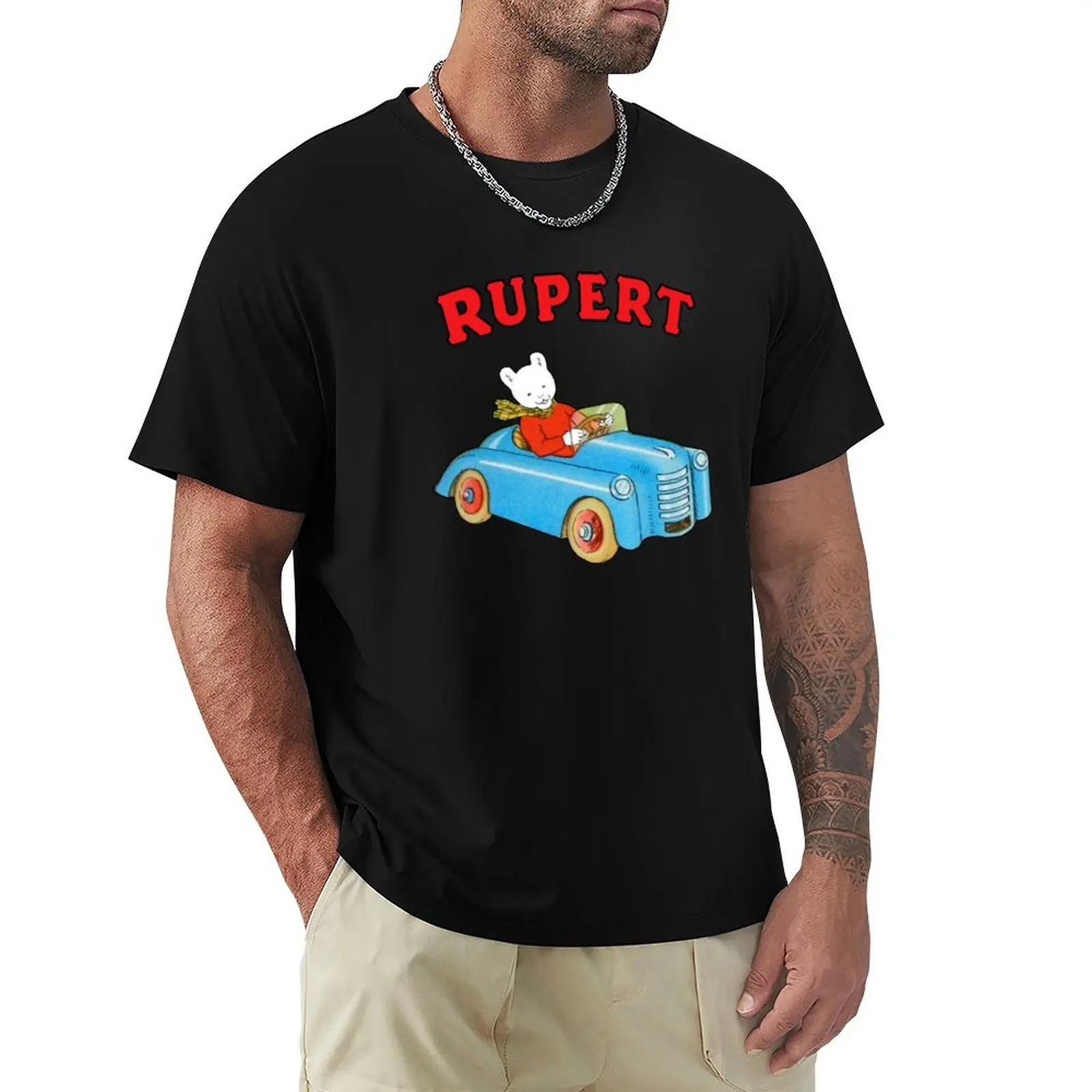 Rupert bear drives a car T-Shirt men t shirt cotton 100% T-Shirt