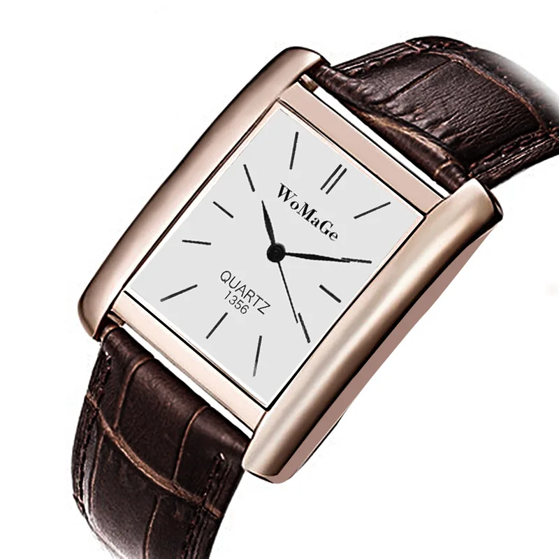 Men's Square Leather Watch, Luxury Quartz Design