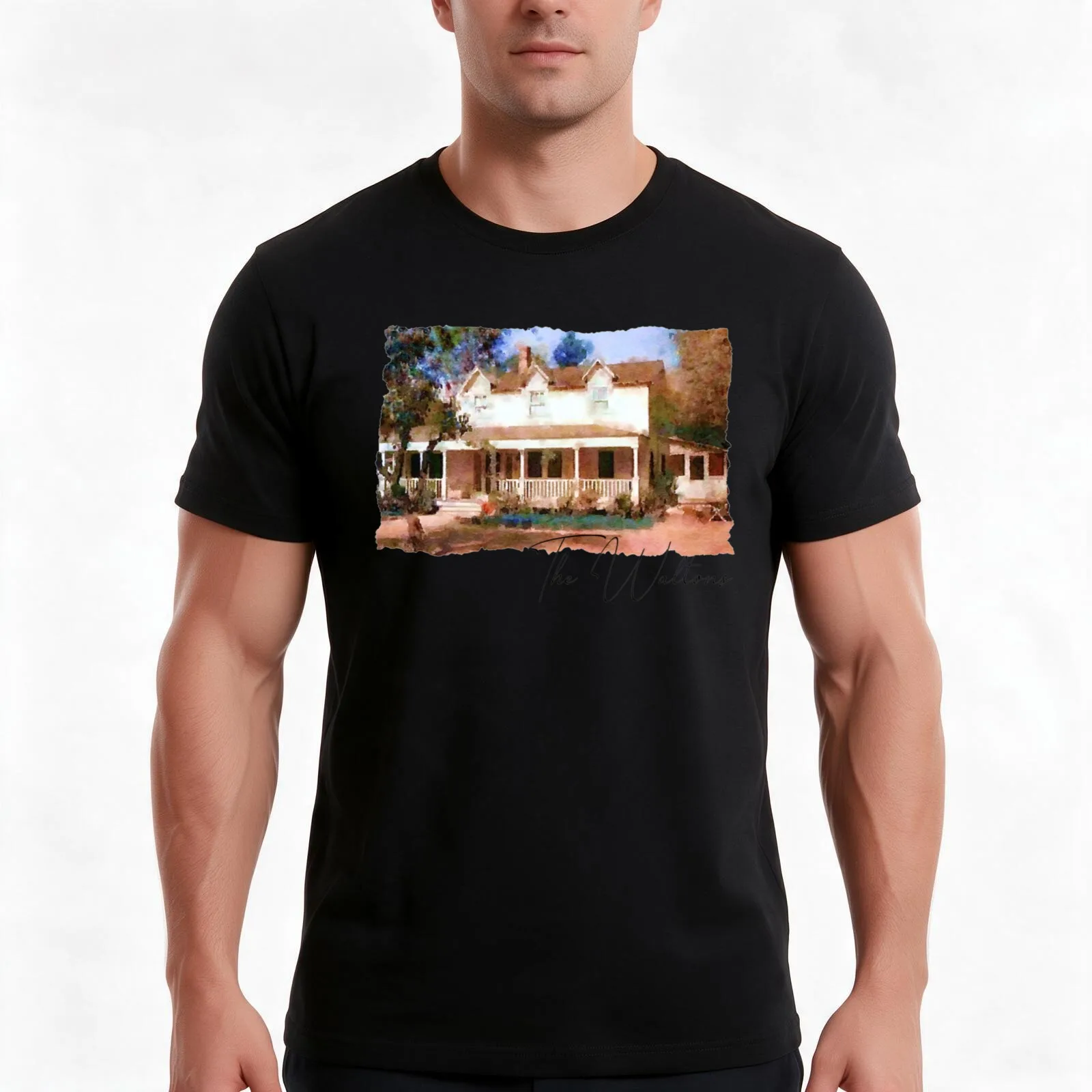 The Waltons House T-Shirt, Summer Casual Cotton Tee, Oversized Streetwear Tops, Vintage Graphic Print, Loose Fit Short Sleeve
