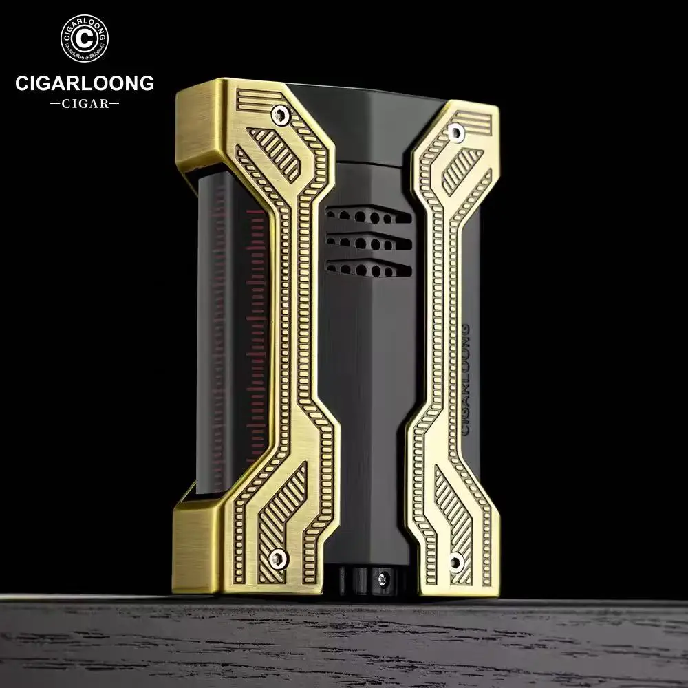 

Портативная ветрозащитная зажигалка для сигар с прямой зарядкой, высокотемпературная зажигалка из сплава с пламенной насадкой, изысканная подарочная коробка, упаковка