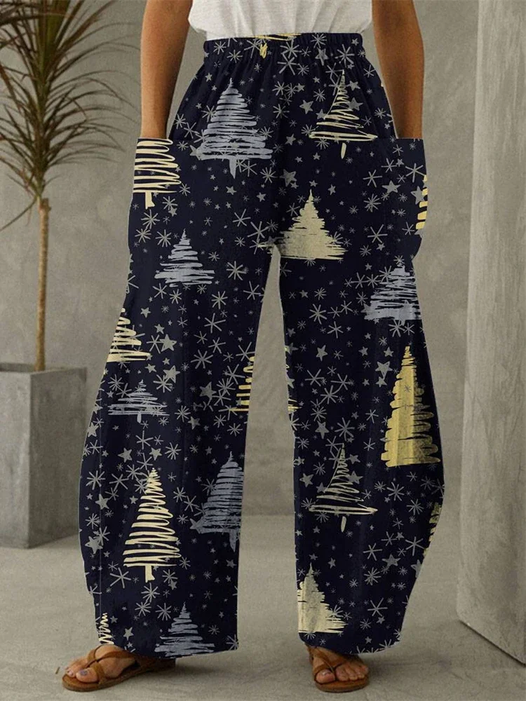 

Christmas Tree Stars Gifts Full Length Wide Leg Pants Printed Thin Hipster Fashion Summer Streetwear Sweatpants Women Clothing