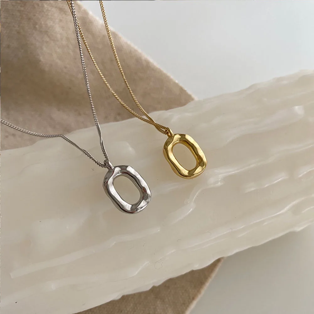 Minimalist Style 925 Women Jewelry Chocker Pendant Sterling Silver Custom Oval Donut Necklace Collarbone Chain for Women